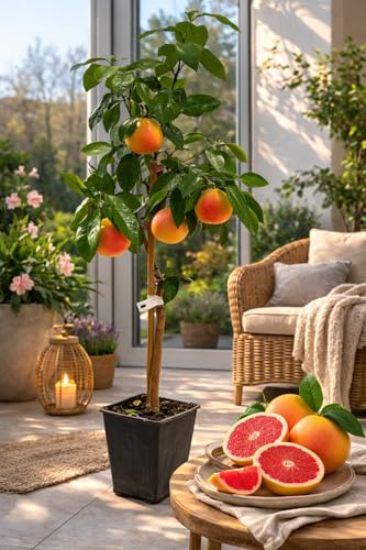 Grapefruktträd Star Ruby 120–140 cm i kruka – Citrus paradisi grapefruktmuse/pomelo – rött fruktkött, medelhavs-citrusträd för terrass, balkong och vinterträdgård, vintergrön och lätt att rengöra