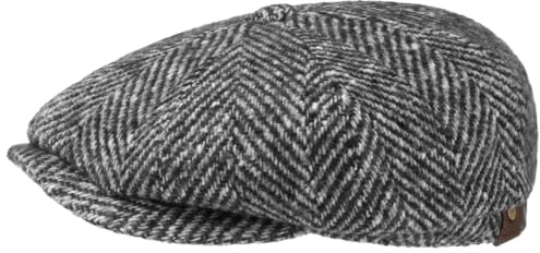 Stetson Hatteras Cap Made in EU Herringbone Tweed Flatcap 100% Virgin Wool Unisex Summer Winter Black