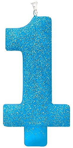 Blue Glitter #1 Birthday Candle - 5'' - Ideal for Memorable First Birthday Party, Pack of 12