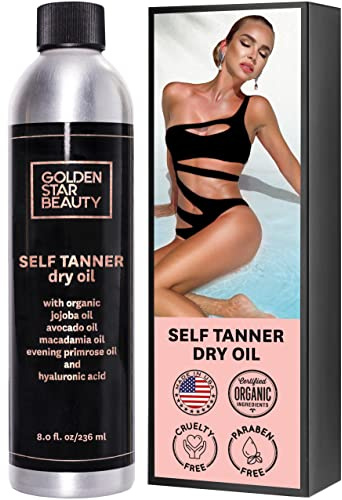 Self Tanner Oil - Natural Sunless Tanning Spray w/Hyaluronic Acid and Organic Oils, Clear Gradual Fake Tan Sprayer for Perfect Golden Glow 8.0 fl.oz