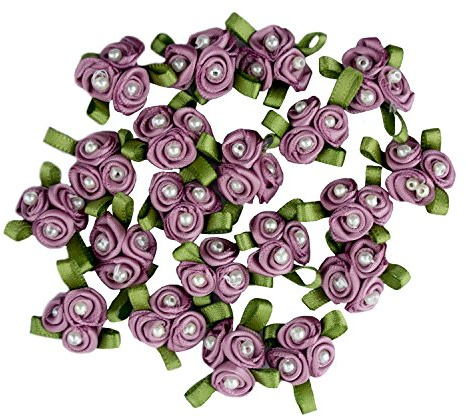 HAND Pretty 3 Pearls Lilac Rose Ribbon Roses Trims för kläder och tillbehörsutsmyckning - 20-pack