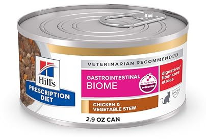 Hill's Prescription Diet Gastrointestinal Biome Stress Digestive/Fiber Care Wet Cat Food, Chicken & Vegetable Stew, 2.9 oz. Cans, 24-Pack