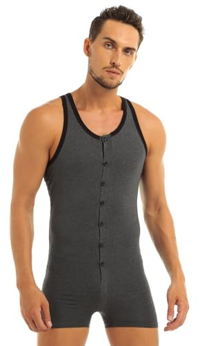 Freebily Body Herr Underkläder Bomull Linne Herr Bodybuiding Vit/Grå Boxershorts Stretch Bomull Herr Sommar Short Overaller Pojke M-XL, Grå, XL