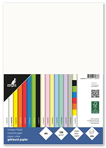 Kangaro – lerpapper krämvitt DIN A4 – 120 g/m² FSC mix – 100-pack – brevpapper pysselpapper gör-det-själv, 29,7 x 21 x 1,5