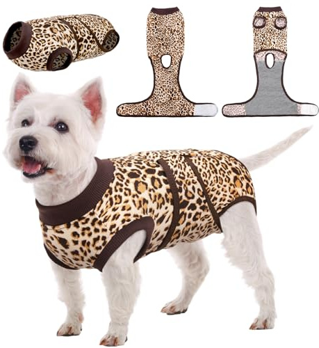 Kuoser Kirurgisk återhämtningsdräkt för hund, husdjur leopardtryckt återhämtningsskjorta hund efter kirurgi väst för magsår hudsjukdom, alternativ till E-krage och kon, förhindrar slickande hundbody