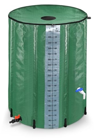 UISEBRT Serbatoio per acqua piovana pieghevole da 380 litri, con griglia di ingresso dell'acqua, serbatoio per acqua piovana con valvola di scarico, barile per acqua piovana, in PVC, per la raccolta