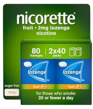 Nicorette Fruit 2mg Lozenge, 80 Lozenges (2 x 40 Packs), Effective and Discreet Quit Smoking Aid for Cigarettes, Nicotine Lozenges with Dual-Layer Fruity Flavour Release