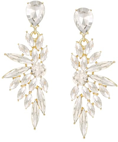 SWEETV Gold Rhinestone Dangle Earrings for Women, Crystal Statement Drop Earrings,Chandelier Wedding Bridal Earrings for Brides, Prom Formal Party