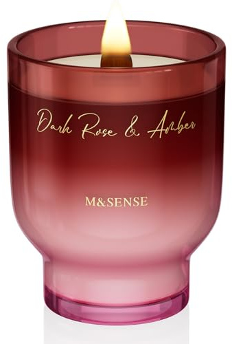 M&SENSE Large Scented Candle with Crackling Wick, Dark Rose Amber 470g, Burn Time: Up to 110 Hours, Perfect Christmas Gifts for Women