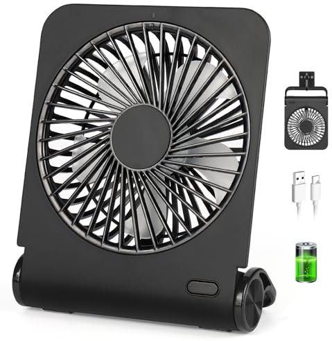 Dreamhigh Ventilateur USB avec batterie de 2500 mAh, petit ventilateur silencieux (30 dB), 4 vitesses, pivotant à 220°, pour bureau et maison, noir