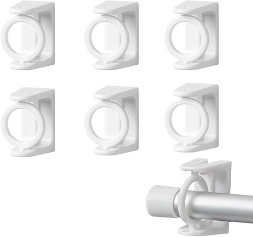 JAONLD No Drill Curtain Pole Brackets, 6 Pcs Curtains Rod Holder Self Adhesive Curtain Hooks Towel Pole Holder Wall Fixing Rod Hangers Hooks with Rotating Ring for Bathroom Kitchen
