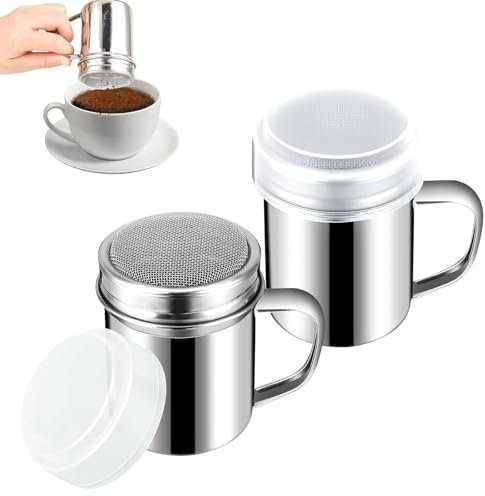FAINCA 2 Pezzi Spargi Zucchero a Velo, Zucchero a Velo Spargitore, Dosatore Zucchero a Velo,Inossidabile Powdered Sugar Shaker Duster, Dosatore Zucchero, per Matcha in Polvere, Cacao in Polvere, Pepe