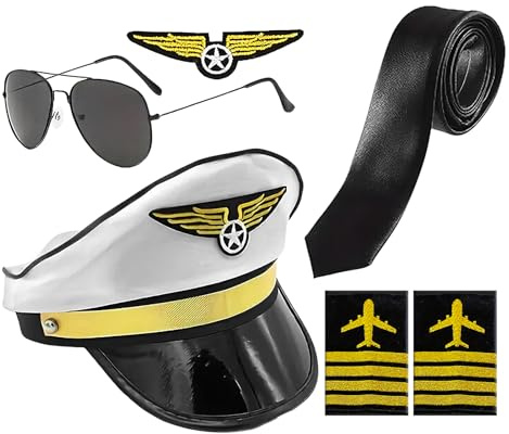 Cosplay Accessories - Children Airline Captain Pilot Costume Accessories - Eye-Catching Hat Tie Epaulette and Badge for Photography Props, Halloween