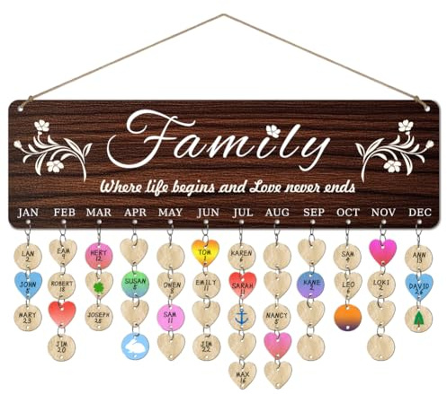 arricraft 1 ensemble de fleurs en bois famille célébration anniversaire rappel calendrier tableau, calendrier anniversaire de célébration Hang 100 tags pour mère grand - mère 4.7x15.7 pouces