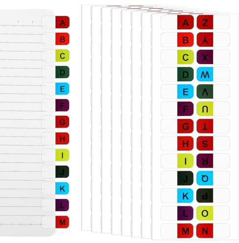 8 ark AZ index flikar självhäftande register alfabet etiketter sida markörer färgglada sidomarkörer för kontor, dokument, böcker, dagbok
