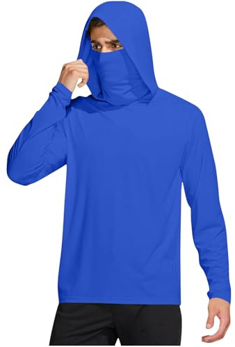 Long Sleeve Uv Protection Shirts Men UPF 50+ Rash Guard Fishing Hoodies with Mask Casual Summer Lightweight Cooling Hiking Blouses