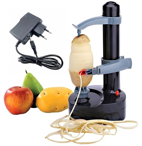 Hopeyhfm Eplucheur Electrique, Éplucheur à fruits pommes de terre légumes, Coupe automatique de fruits et legumes rotatifs, Lame Inox Durable, Base Antidérapante, Facile à Nettoyer (Noir)