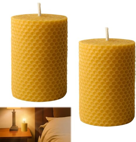 Beeswax Candles, Candle Wax, 2PCS Yellow Candle Sticks, 100% Pure Beeswax Candle Gift for Home, Handmade Natural Dinner Candles, Honeycomb Texture, Long Burning, Eco-Friendly