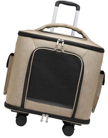 Fenteer Transportín para Gatos, Caja de Transporte con Ruedas, portátil, retráctil, con Ruedas universales, Bolso de Mano para Cachorros y Gatitos, Caqui