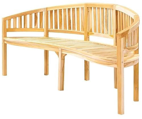Eleganz Panca a banana, 200 cm, in legno di teak finemente levigato, durevole, con finitura a base d'acqua, per terrazza e giardino