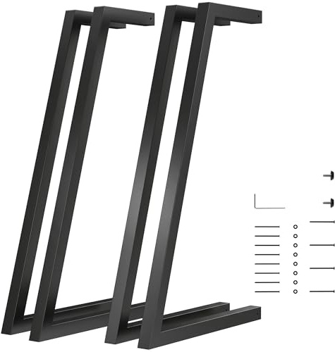 HOMCOM 4 Patas de Mesa de Acero para Mesa de Comedor 43x3x72 cm Negro | Muebles Industriales, Pies Ajustables, con Tornillos, para Banco