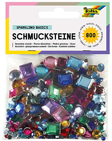 folia 1240 - Schmucksteine Sparkling Basics, rund und eckig, 800 Stück, Größen und Farben - ideal zum Verzieren von Grußkarten, Scrapbooking und anderen Bastelarbeiten