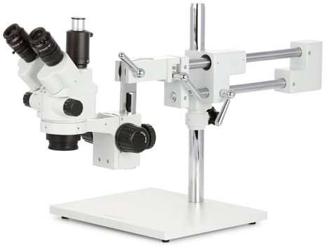 AmScope SM-4NTP Simul-Fokales Stereo Lockable Zoom Mikroskop auf Doppelarm-Auslegerständer, 7X-45X, Weiß