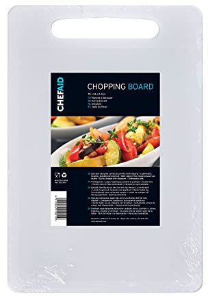 Chef Aid Planche à découper blanche en poly, surface antidérapante multifonction, nettoyage facile et compatible lavevaisselle, avec poignée, 35 x 24 cm, autres couleurs disponibles