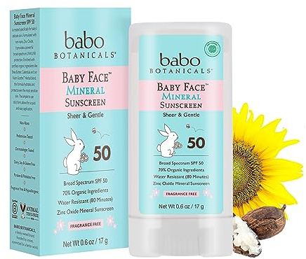 Babo Botanicals Baby Face SPF 50 Mineral Sunscreen Stick, 0.6 Ounce, 1 Count