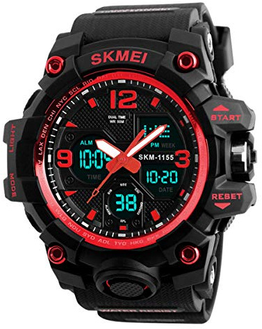 Dayllon Montre-Bracelet pour Hommes Analogique Numérique LED 50 M Étanche pour Les Sports De Plein Air Militaire Multifonctionnel Casual Double Affichage 12 h / 24 h Chronomètre Calendrier