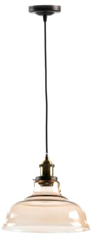 Lámpara Colgante de Vidrio Soplado Brio - Embellecedor Metálico Vintage – Ø28 cm – Casquillo E27 – Altura Ajustable 100 cm – IP20 - Ambar