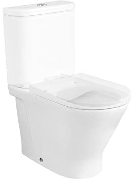 Roca,The Gap,ROUND - Taza Rimless con salida dual para inodoro de tanque bajo compacto adosado a pared,Blanco,370mm x 600mm x 790mm,A3420N7000