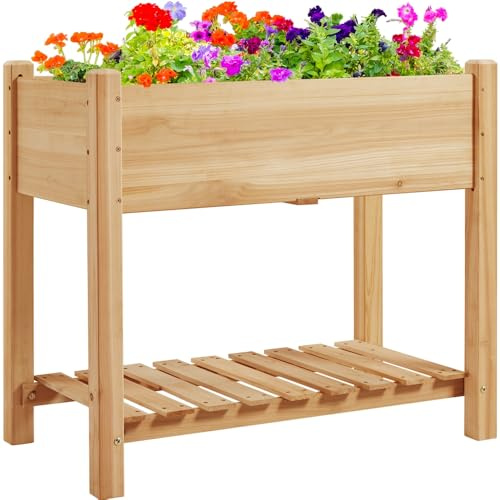 Yaheetech Fioriera Aiuola Rialzata Orto Balcone Esterno Giardino Portata 100 kg in Legno per Piante 86 x 46 x 75 cm con Ripiano