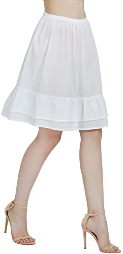 BEAUTELICATE Enaguas para Vestidos Mujer 100% Algodón Corta Combinación Interior Falda con Volantes Cintura Elástica Antiestática