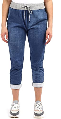 Candid Styles Womens Italian Denim Joggers Sweatpants Plain Floral Star Elasticated Waist Gym Running Yoga Pants Jogging Turn Up Trousers 8-22#Dark Denim Tie Dye Plain Trouser#UK 12-14