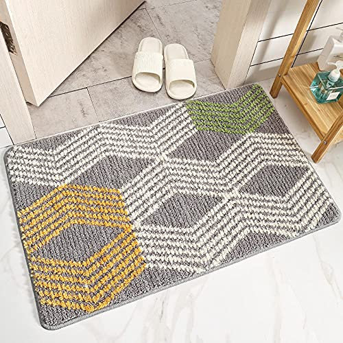 LNXSESN Badteppich Senfgelb Grün Weiß Badvorleger Flauschig Mikrofaser Badematte rutschfest Duschvorleger Schnelltrocknend Badezimmerteppich Waschbar Badematten Bathroom Mat 50x80cm