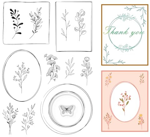 GLOBLELAND Sellos transparentes con marco circular en capas para plantas, mariposas, sellos de silicona transparentes para hacer tarjetas, álbumes de recortes, álbumes de fotos, decoración de álbum