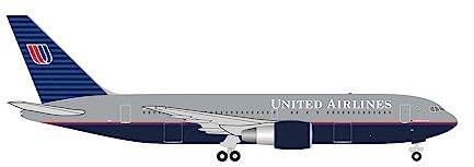 Herpa Maquette United Airlines Boeing 767-200, Battleship Livery N603UA, echelle 1/500, Model, pièce de Collection, d'avion sans Support, Figurine Metal Miniature, 536738