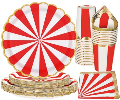 PARTY GO Ensemble de vaisselle jetable de 96 pièces, comprenant des assiettes en carton de 22,9 cm, des assiettes en carton de 17,8 cm, des tasses, des serviettes, pour pique-nique, fête