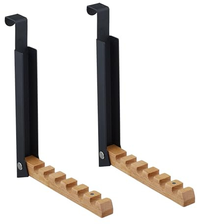 Relaxdays Türgarderobe klappbar 2X, zum Einhängen, Türhaken 6 Kleiderbügel, Metall & Holz, für 2 cm Türfalz, schwarz