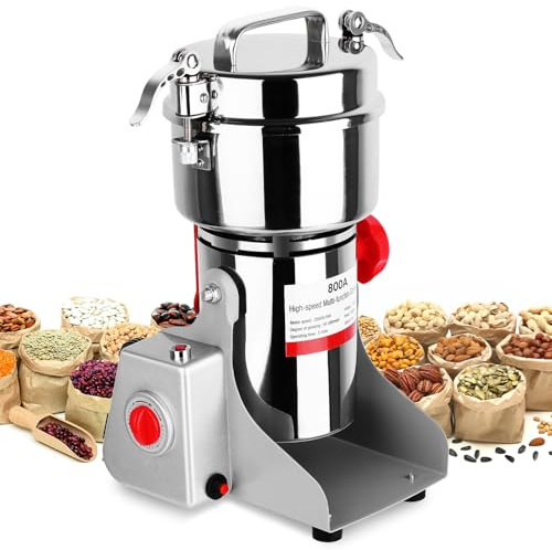 Electric Grain Mill Grinder, 800g Stainless Steel Grain Mill, 3000W High Speed Commercial Grinder Machine, Pulverizer Spice Herb for Dry Grains Cereals Coffee Corn Pepper, Swing Type