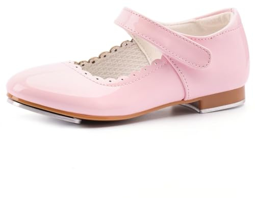 Asyusyu Tap Shoes for Girls Kids Tap Dance Shoes PU Patent-Pink,12 UK