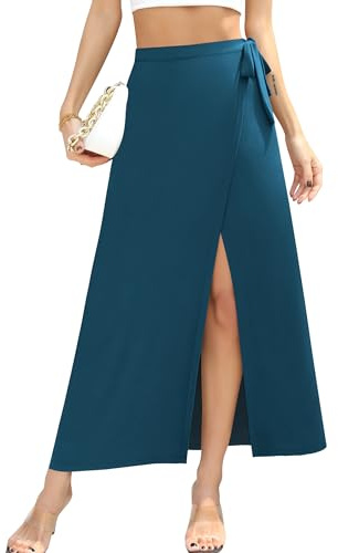 Missufe damer sommar fritid strand badmode slits Flowy Swing maxi omlottkjol, Stålblått, S