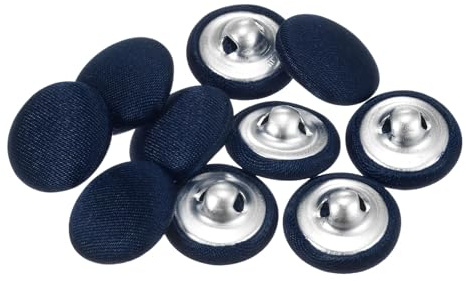 QUARKZMAN 10Pcs 24L Bouton Recouvert de Tissu 15mm Rond Boutons de Couture à Tige Métallique pour Costumes, Robes, Chemisiers, Pulls, Bleu Marine Foncé