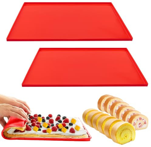 2 PCS Tappetino da Forno Silicone Tappeto Silicone Tampone per Impastare Resistente al Calore e Riutilizzabile per Pane Macarons Torte Pizza(30.5 * 25.8 * 1cm) (Rosso)