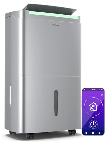 Klarstein DryFy Connect 50L déshumidificateur d'air, 50 L/J, réservoir 7 L, Wifi & appli, minuterie 24h, silencieux, portable, déshumidificateur électrique pour maison, cave, et pièces de 45-55 m²