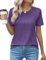 Cuptacc T Shirt Damen Rundhalsausschnitt Mit Falten Top Sommer Kurzarm Tunika Shirts Damen Einfarbig Tops Lila Mittel M 38-40