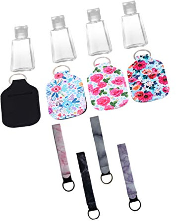 Ipetboom 4sets Neoprene Bottle Cover Keychains Refillable Travel Bottles Keyring Holders for Shampoo Soap Wedding Favor