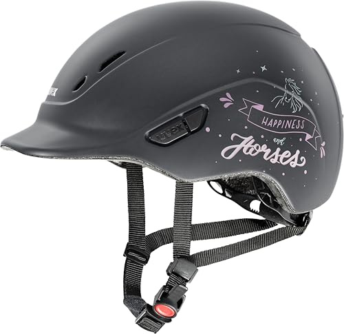 uvex kidoxx – Casco da equitazione leggero per bambini – regolazione individuale – ventilazione ottimale – happyhorse antracite opaco 3XS-XS