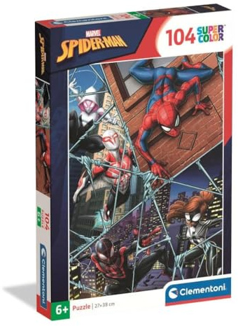 Clementoni - Puzzle per Bambini 104 Pezzi Supercolor, per Bambini 6+ Anni, Illustrazione con Personaggi dal Cartone e Fumetto di Spider Man Marvel, Idea Regalo, Made in Italy, 38x27 cm, 25043